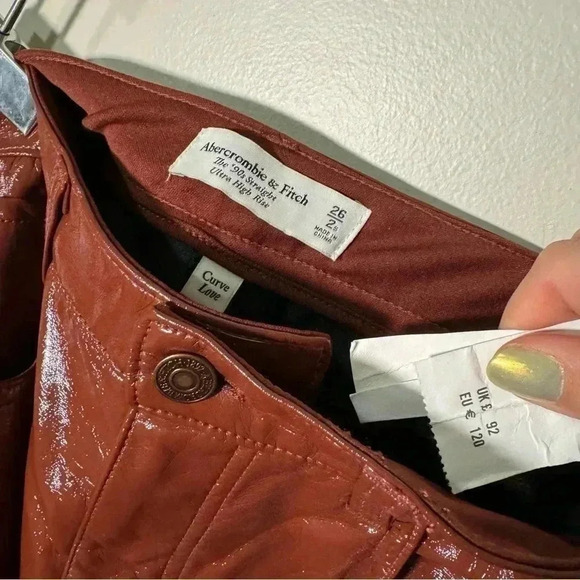 NWT Abercrombie Vegan  Patent Leather 90s Straight Pants Pink-Brown 26 - Picture 8 of 8